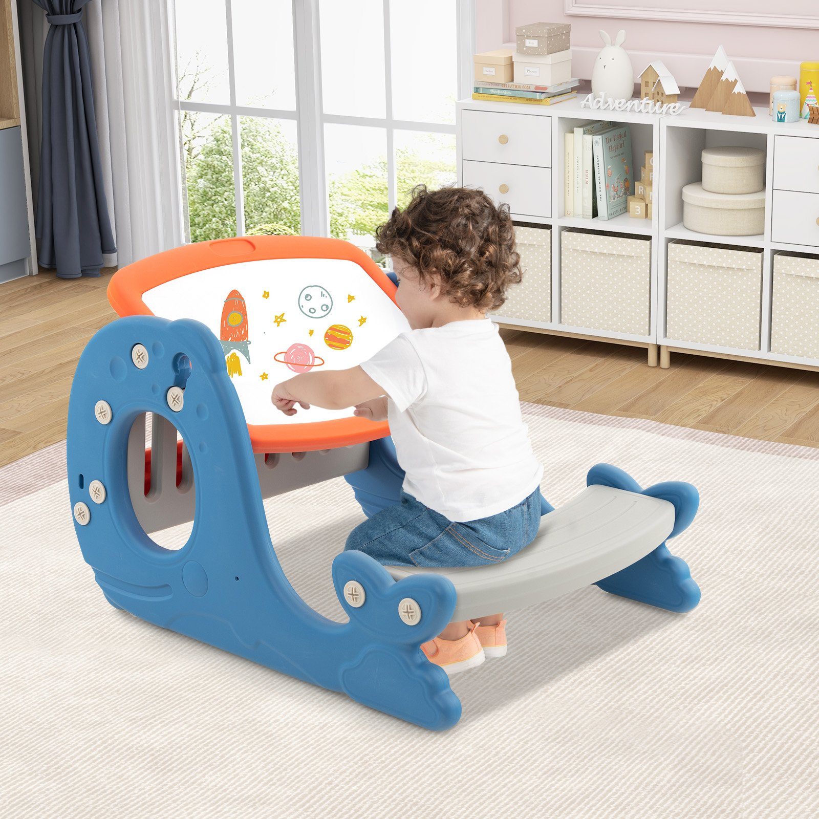 COSTWAY Spieltisch Kinderstaffelei, 4 in 1 mit Whiteboard