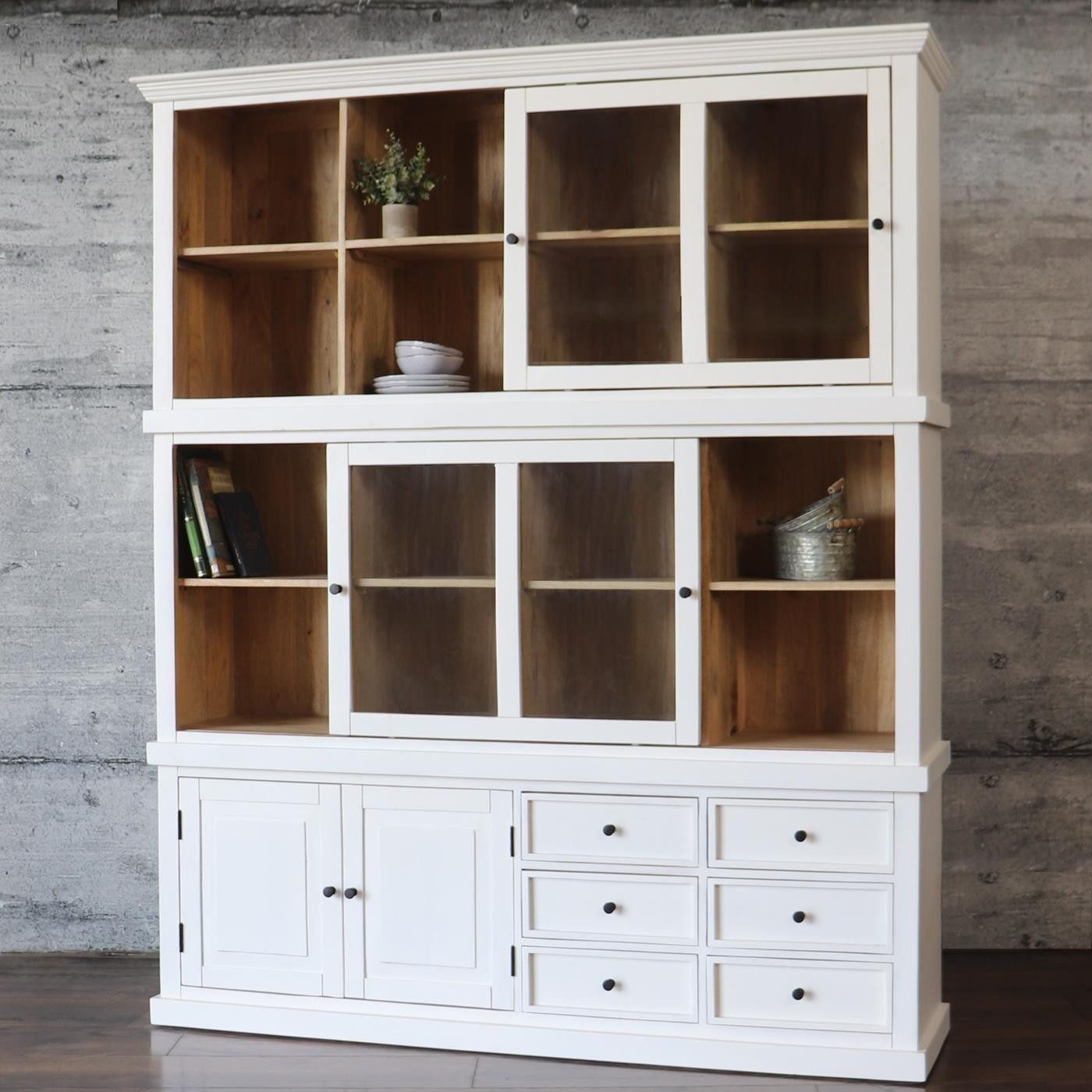 baario Buffet Schrank CREEK Landhaus weiss Massivholz Wohnzimmerschrank Schiebetüren
