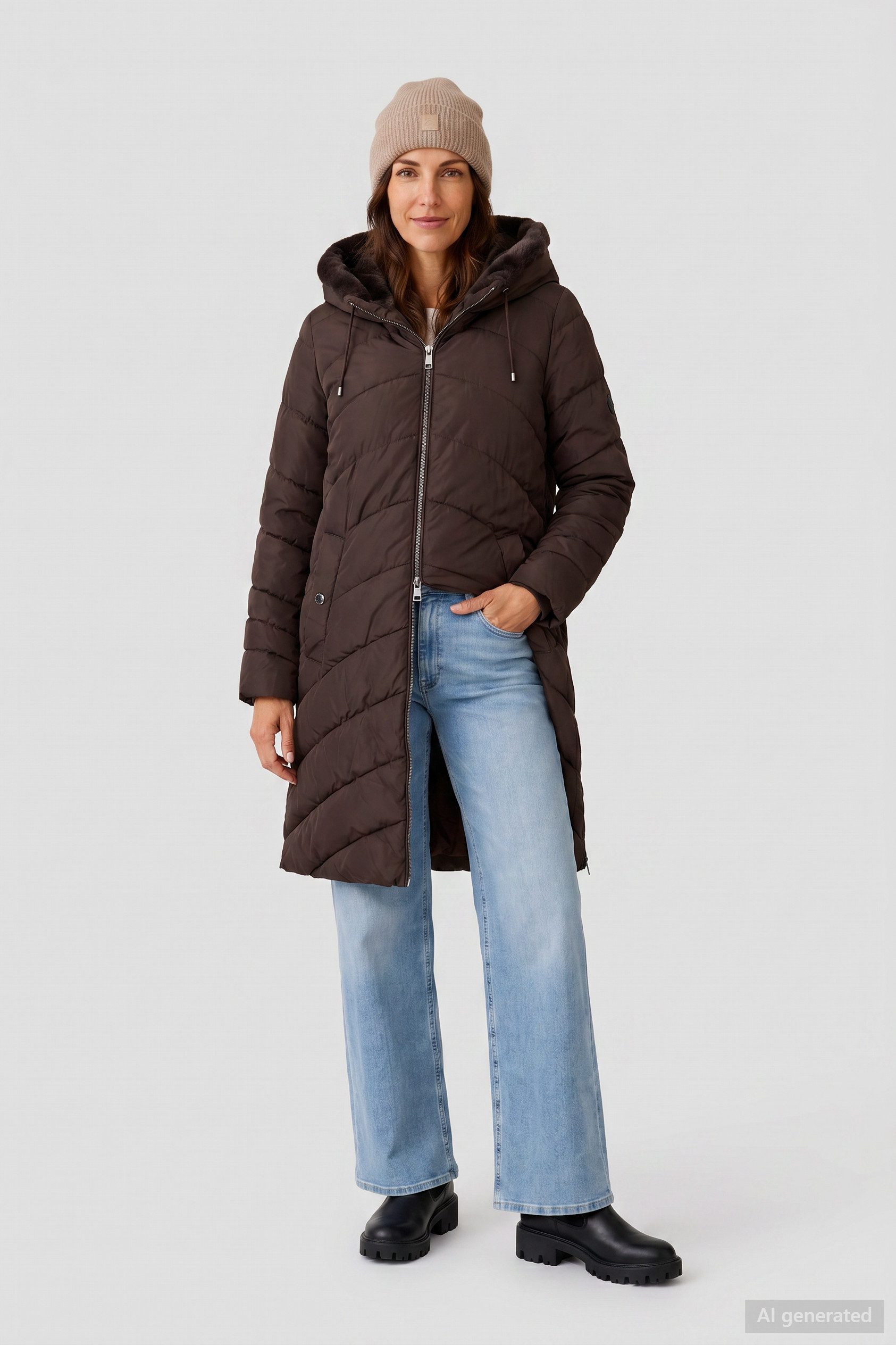 Barbara Lebek Steppmantel warmer Wintermantel Damen mit Webpelz