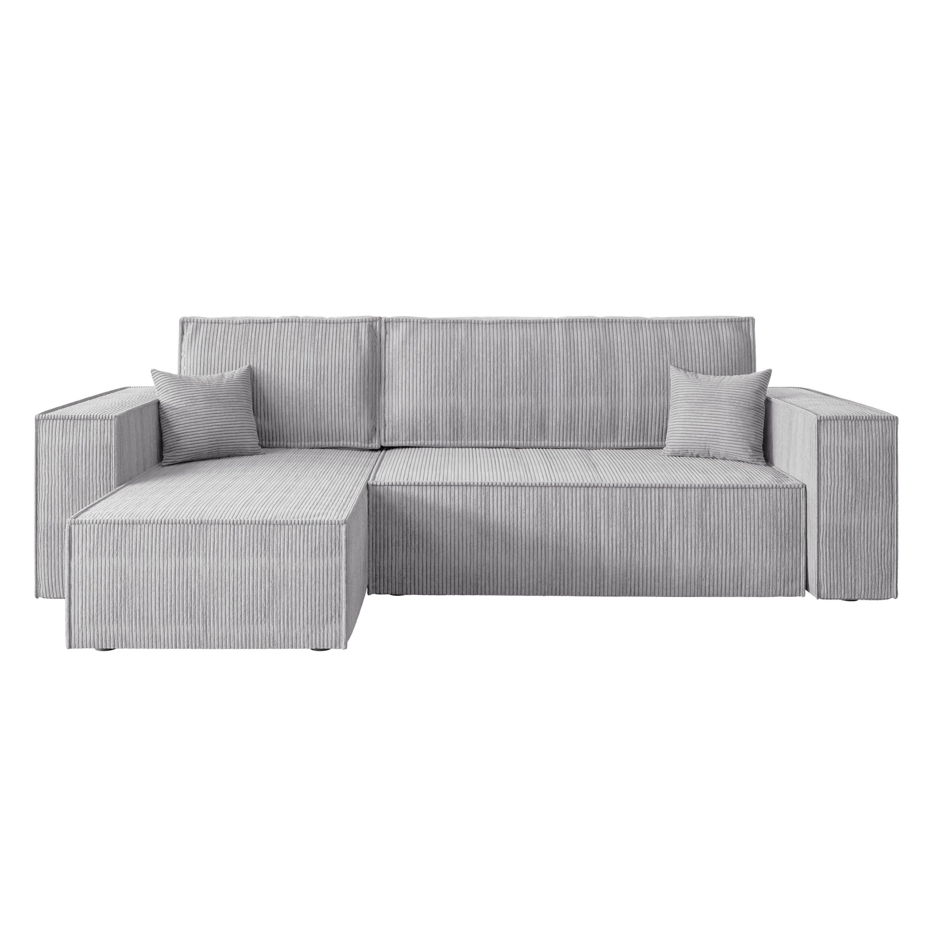 Lookway Ecksofa Gepolstertes CARLOS L-Form, Cord-Stoff, mit Schlaffunktion und Bettkasten, Seite universal