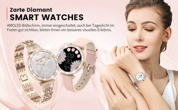 Lige Smartwatch (1,19 Zoll, Android, iOS), Damen Diamant Telefonfunktion 5ATM Wasserdicht AMOLED Alwayson Display
