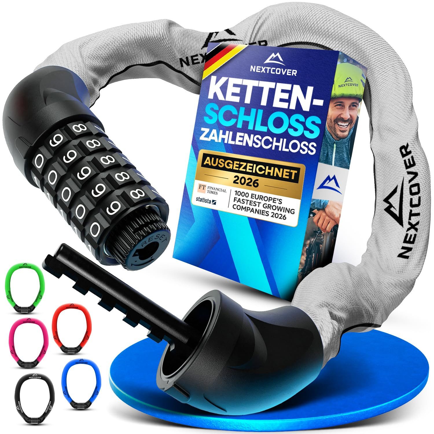 Nextcover Kettenschloss NEXTCOVER® Fahrradschloss LockOne mit Zahlencode oder Schlüssel