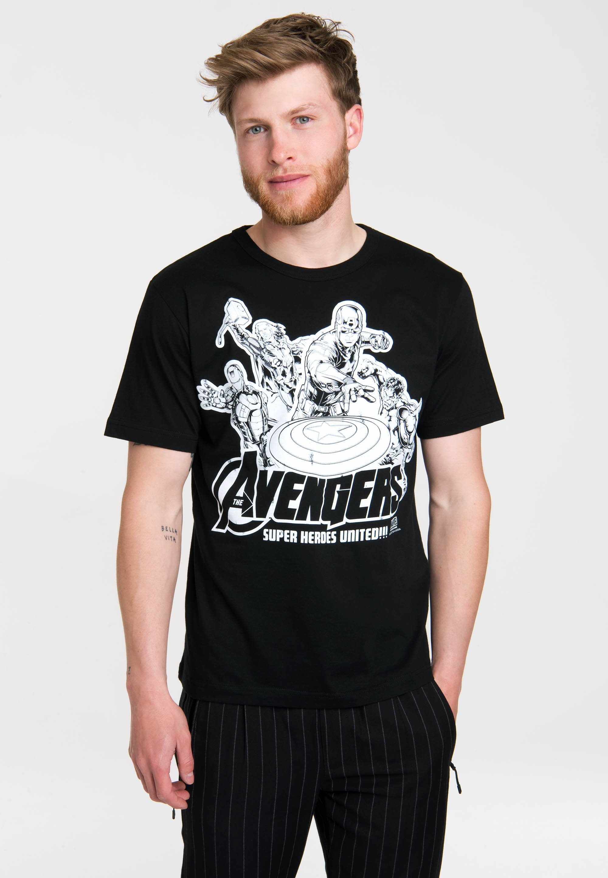 Marvel mit United - Heroes LOGOSHIRT Avengers - Print auffälligem T-Shirt
