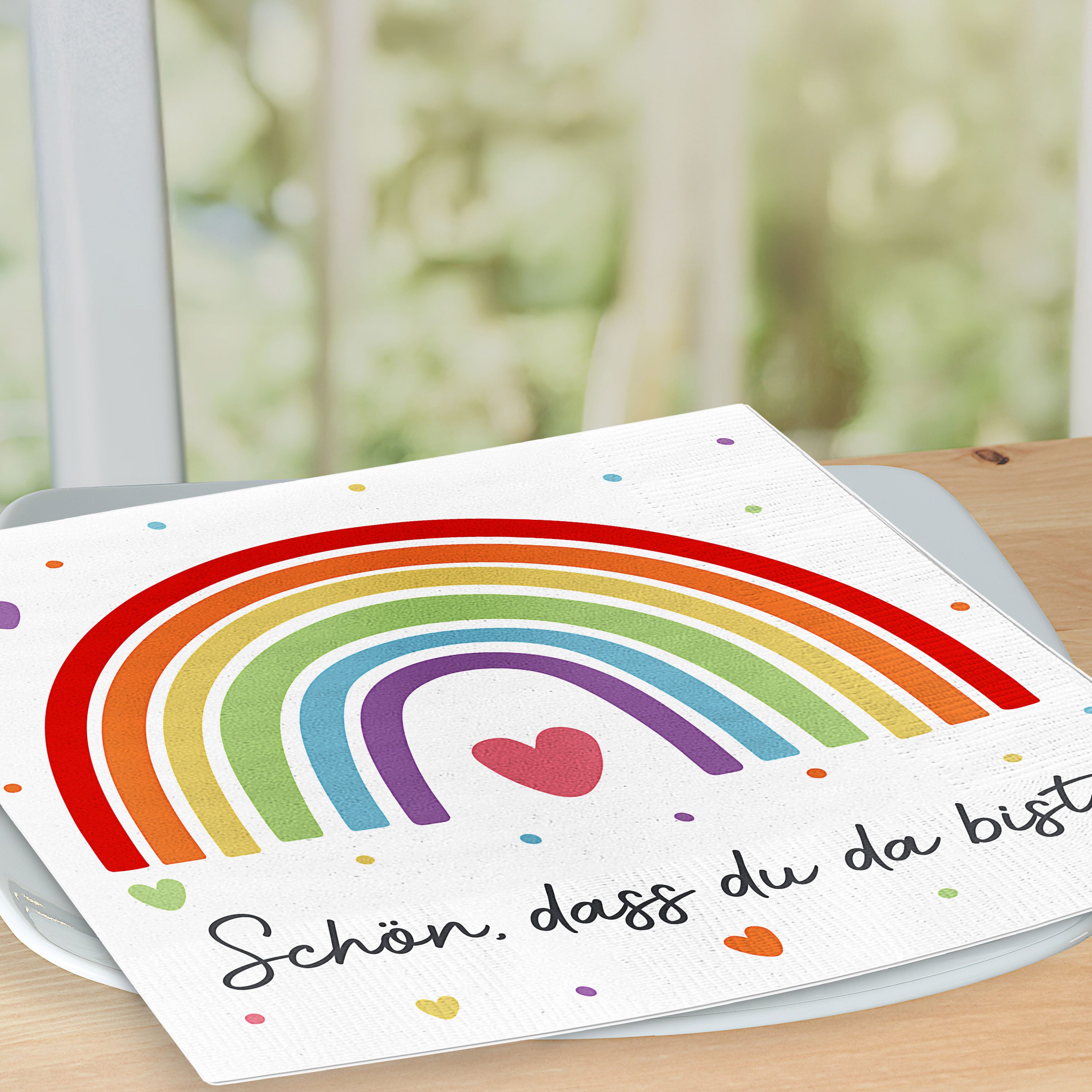 CEPEWA Papierserviette Servietten 'Regenbogen' 80er Set 33x33cm 3-lagig Papierserviette Tuch – Bild 3 von 5