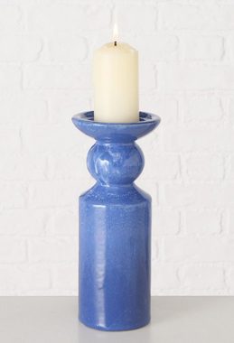 BOLTZE GRUPPE GmbH Kerzenleuchter PERUYA, H 23 cm, Blau, Steingut, für Stabkerzen, (1 St), mit Reaktivglasur