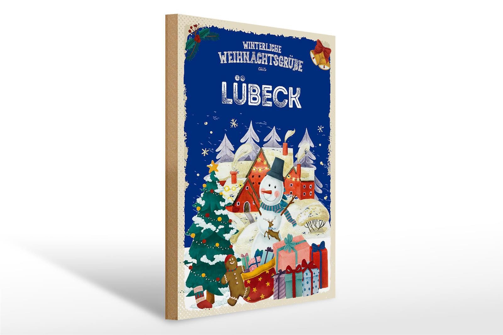 Femer GmbH Holzbild Weihnachtsgrüße aus LÜBECK 30x40cm, Feste und Feiertage (1 St), Glatte Holzfaserplatte (MDF), vorn beschichtet