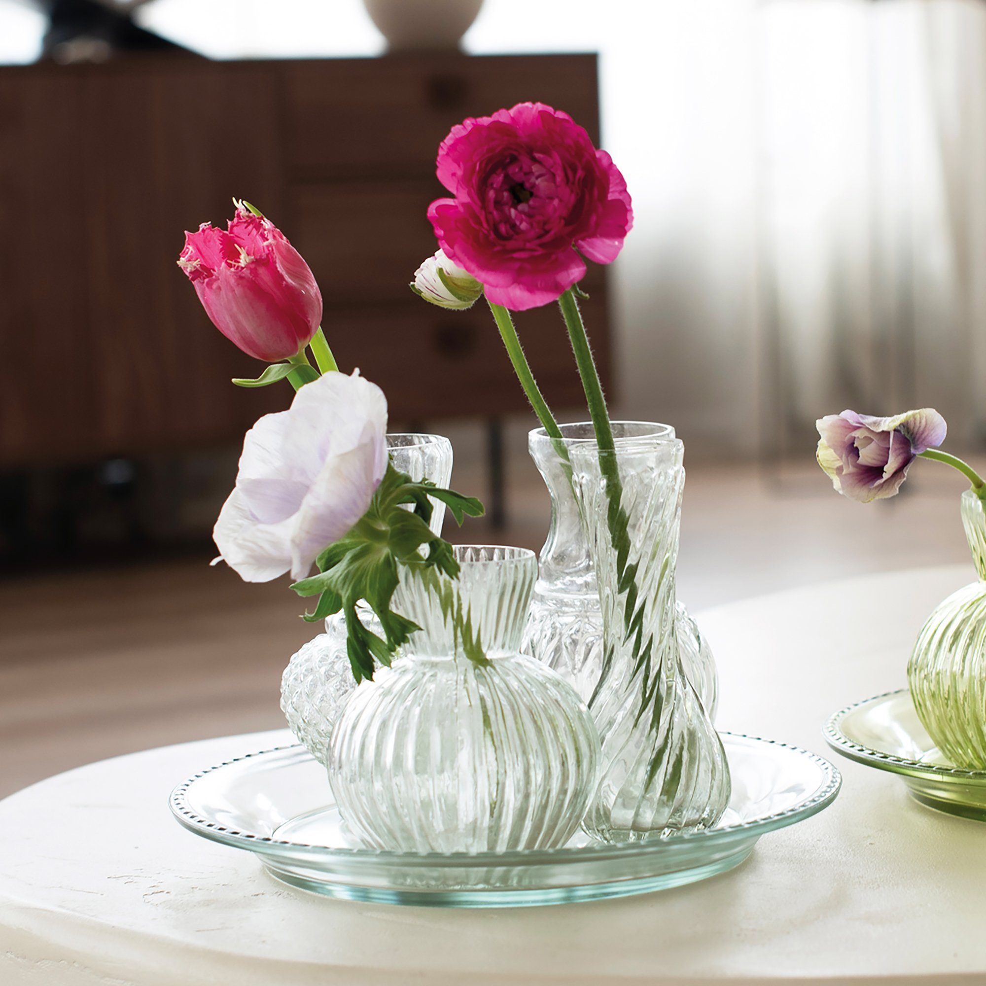 Annastore Dekovase 5-teiliges Vasenset Glasvasen Dekovase Blumenvase Tischvase (H 13 cm), inkl. passender Glasschale