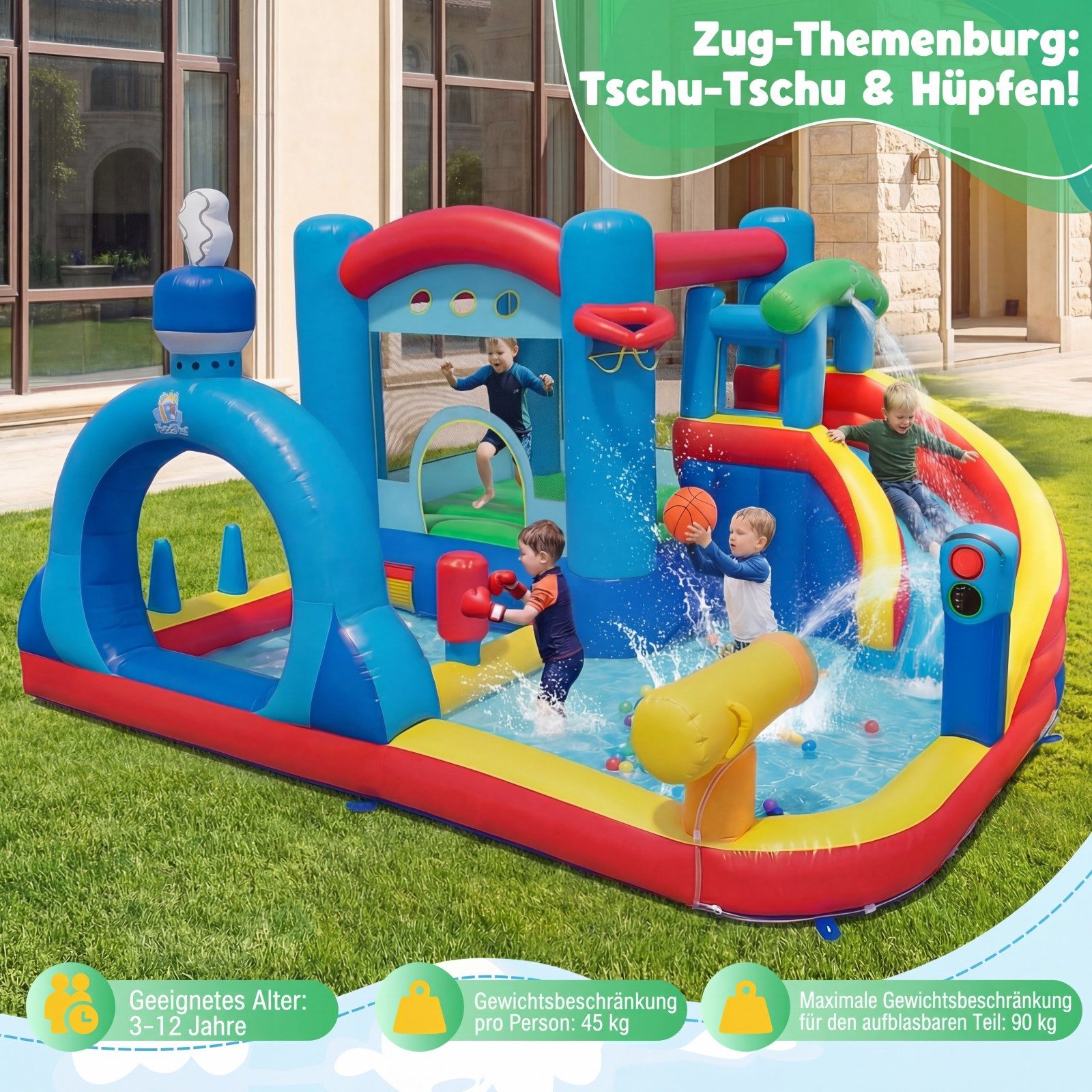 COSTWAY Hüpfburg, (1-tlg), mit Wasserrutsche, Ozeanbälle, Planschbecken, für Kinder