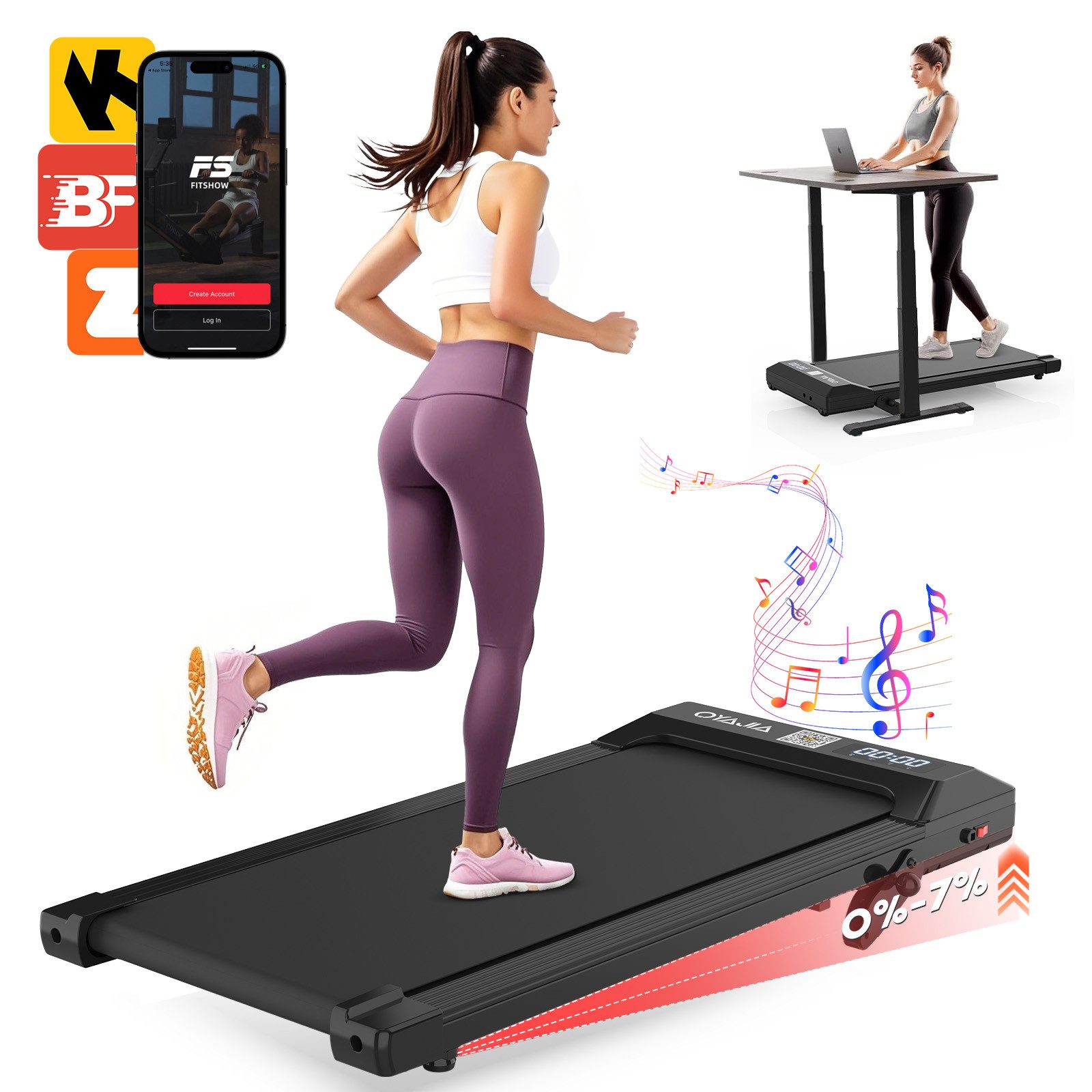 LETGOSPT Laufband Laufbänder 3 in 1 - Elektrisches Laufband bis 120KG (Mit Fernbedienung und Bedienfeld), 1-6 km/h - Bürstenloser Motor 2.5PS - Mit APP und LED-Anzeige