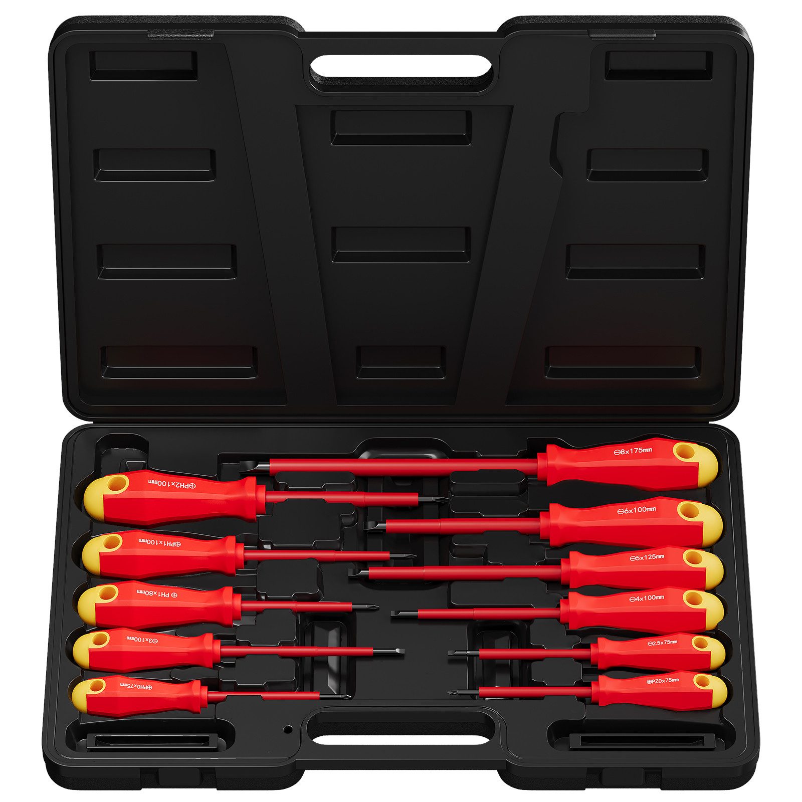 Walter Stahl Germany control Schraubendreher 11-teilig Isoliertes Elektriker-Schraubendrehersatz, (Set, 11 St., 11-teiliges lsolierte Schraubendreher set), rutschfeste griffe, magnetische Spitzen und professioneller Koffer