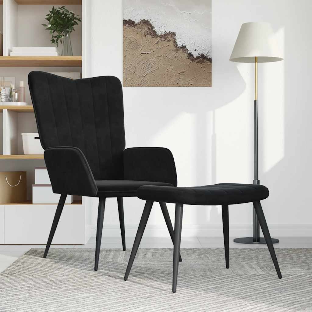 furnicato Relaxsessel mit Hocker Schwarz Samt (1-St) günstig online kaufen