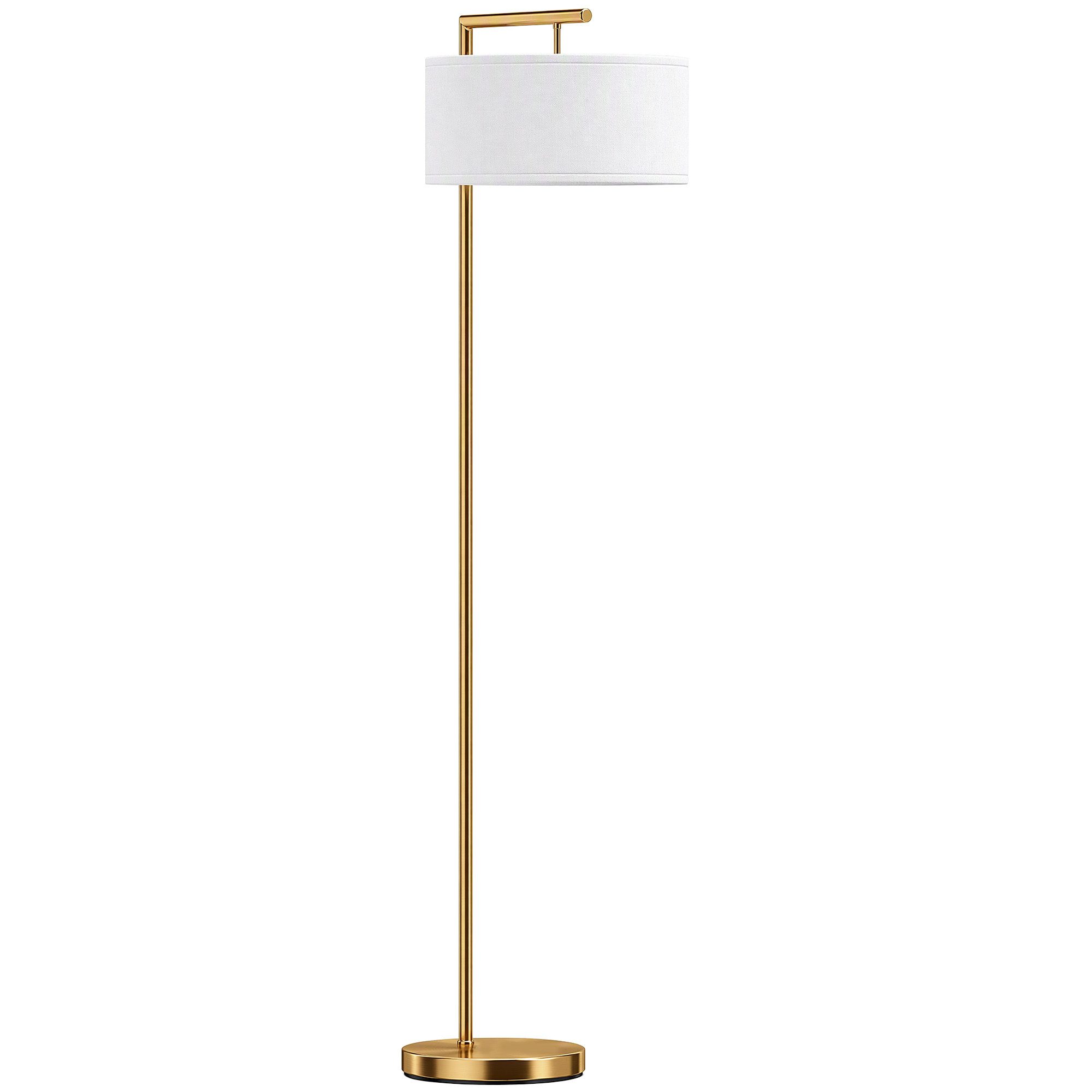 HOMCOM Stehlampe Stehleuchte Standlampe mit Lampenschirm aus Stoff mit E27 Fassung, Ein-,Ausschalter, ohne Leuchtmittel, Metall Stahl Leinen Gold+Weiß 47 x 37 x – Bild 2 von 5