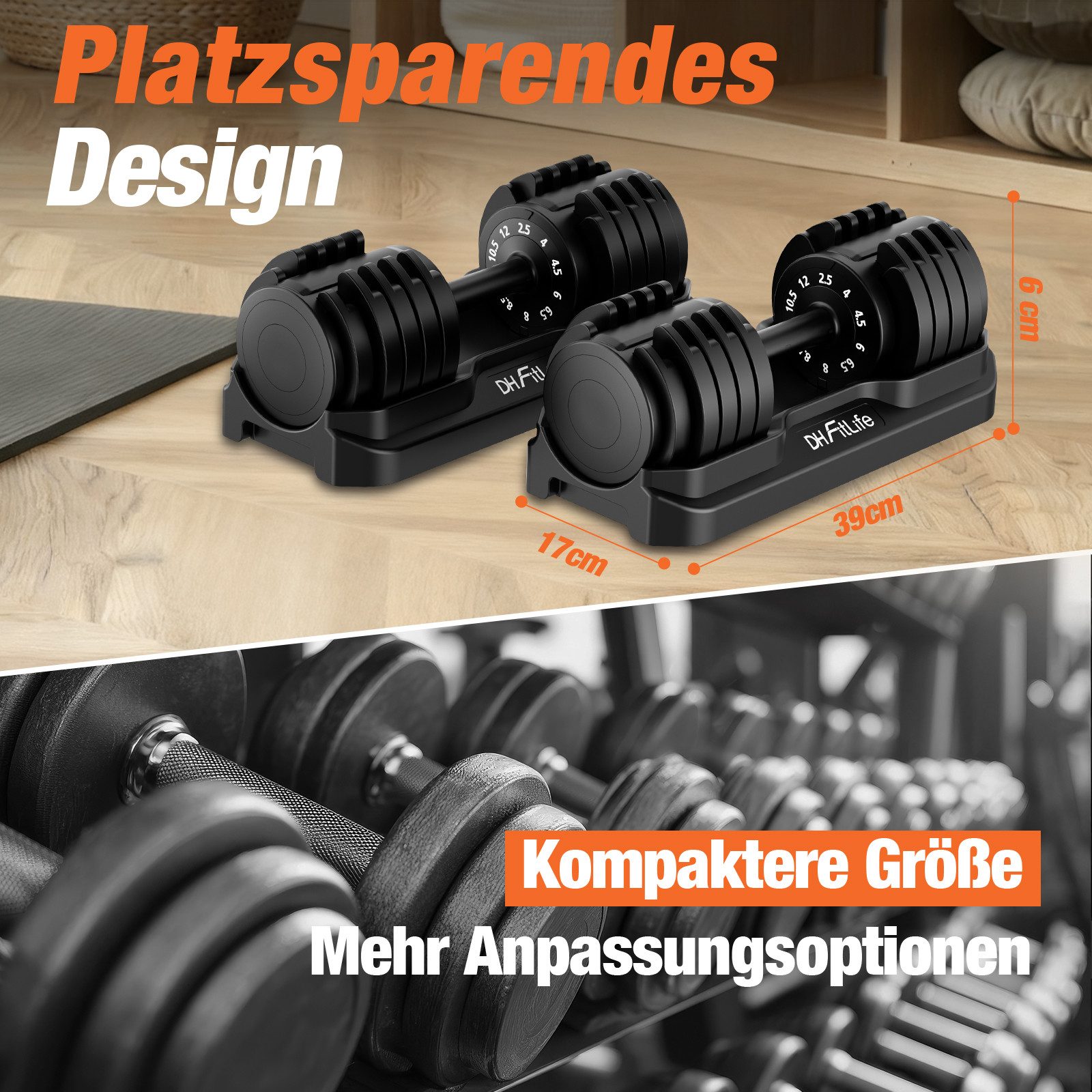 DH FitLife Hantel verstellbare 12kg/25kg mit 10 Gewichtsstufen, (2,5-12kg), Kurzhanteln Hanteln Set mit Hantelscheiben – Bild 4 von 5