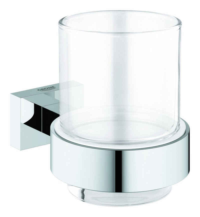 Grohe Zahnputzbecher Essentials Cube, Glas mit Halter - Chrom
