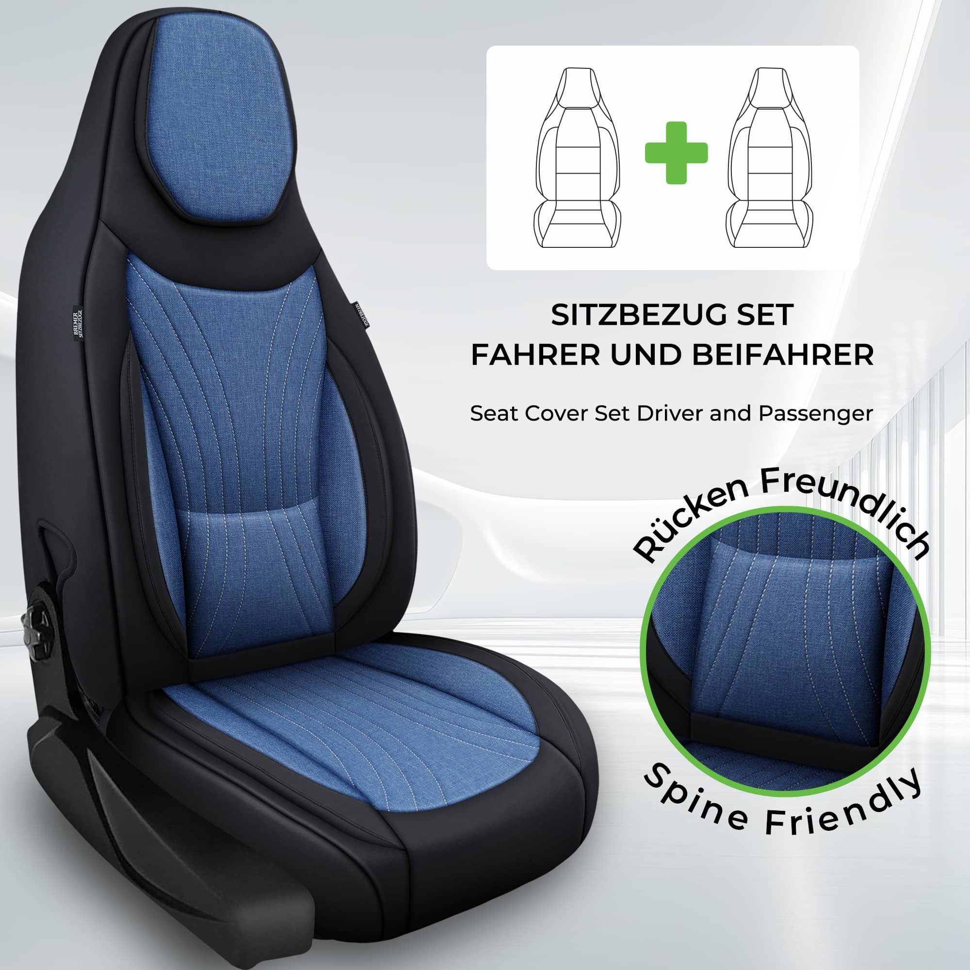 BREMER SITZBEZÜGE Autositzbezug für Seat Toledo 2 1M Bj 1999-04 (C6), Set, Schonbezüge Sitzbezüge Fahrer und Beifahrer, in Schwarz/Blau