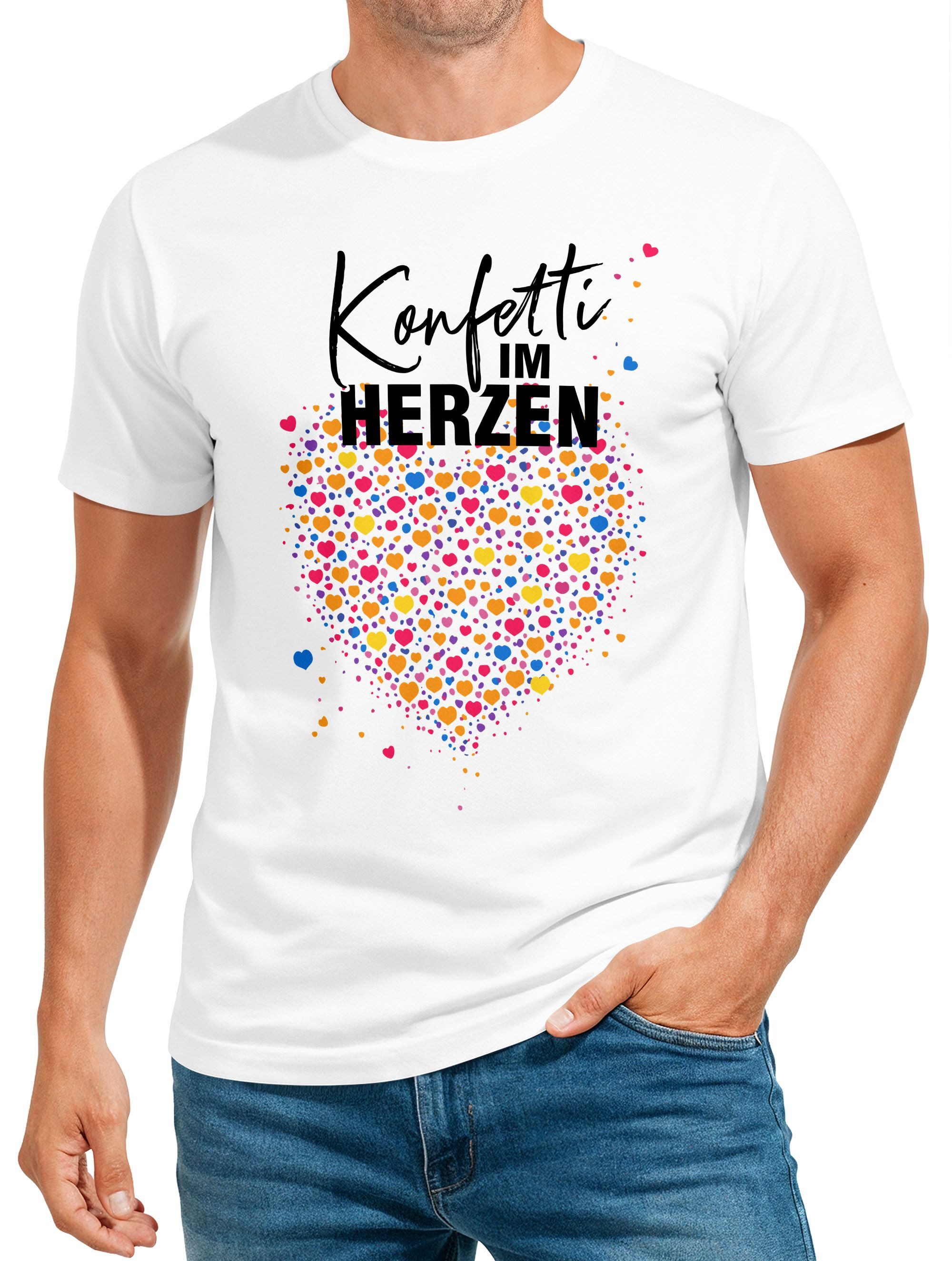 Print-Shirt Herren T-Shirt Fasching Karneval Spruch- Konfetti im Herzen
