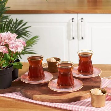 Özberk Teeglas Karaca Retro, Glas, Retro Teeglas Set 12 Teilig mit Untertassen