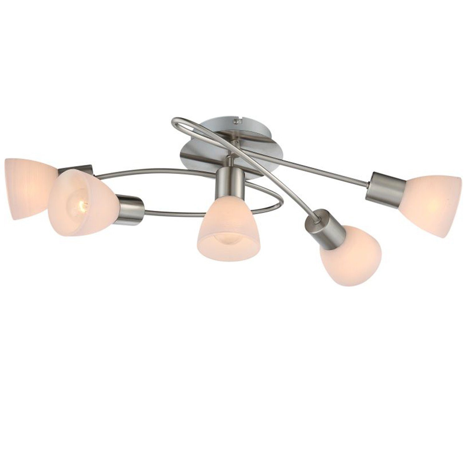 modern, Deckenlampe Schlafzimmer, abhängig GLOBO 5 Flur Leuchtmittel, Wohnzimmer Esszimmer Lichtfarbe ohne vom Küche, Deckenleuchte ist Glas, Flammig, Deckenleuchte Leuchtmittel, Globo nickel