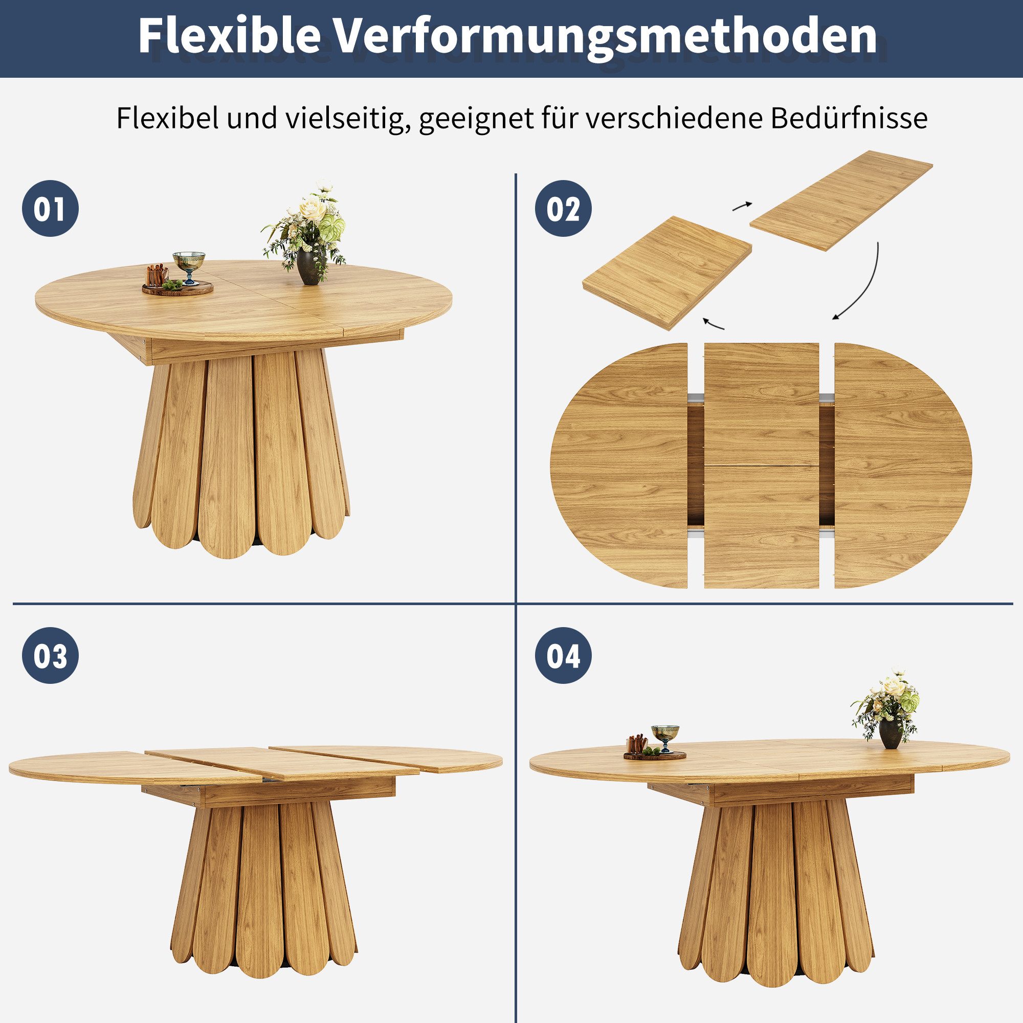 i@home Esstisch Küchentisch,Balkontisch,natur (Packung set, 1 Tisch), runder,ausziehbar zu oval,118-158 cm