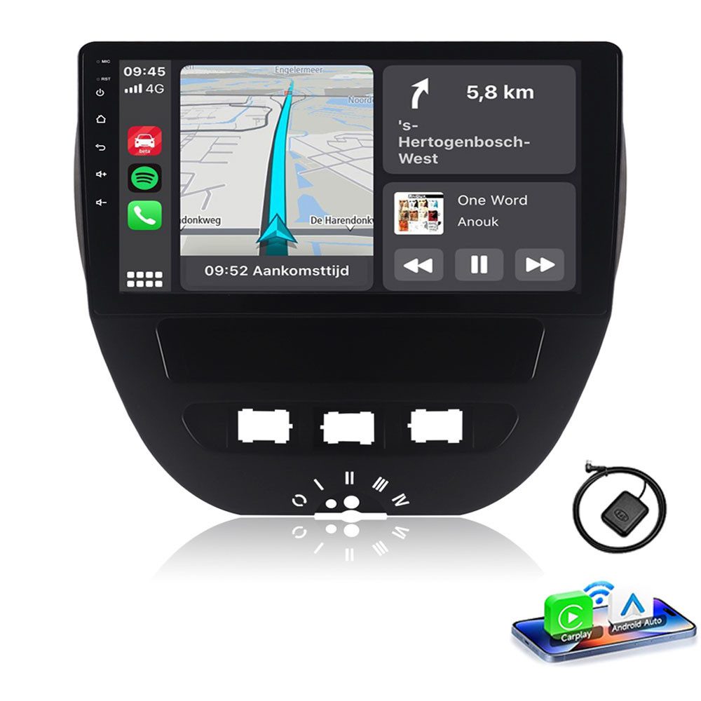 A-Sure Carplay WIFI Android 15 Carplay Für Toyota Aygo Peugeot 107 Citroen C1 Autoradio (Digitalradio (DAB), Apple Carplay, FM, RDS, DSP)