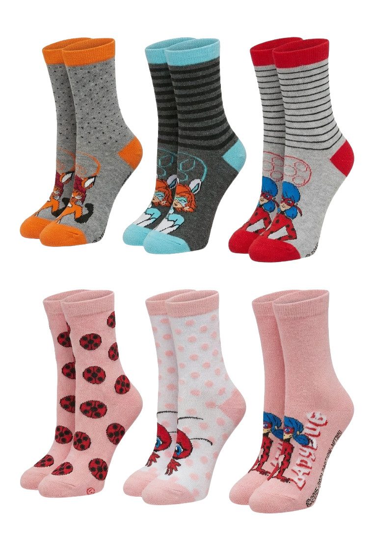 ONOMATO! Socken Miraculous Lady Bug Kinder Mädchen Socken 6er Pack (6-Paar)