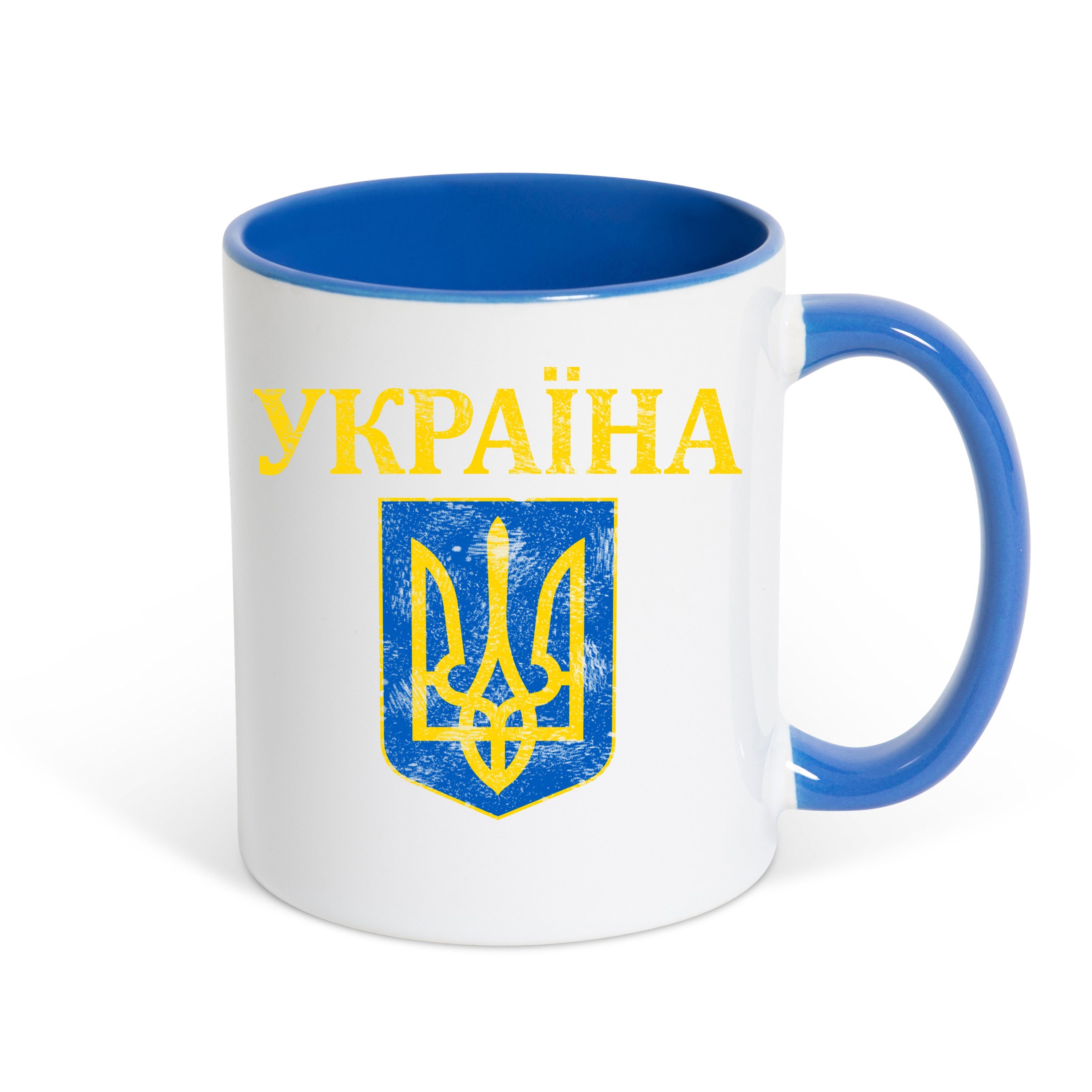 Youth Designz Tasse Vintage Ukraine Wappen Kaffeetasse Geschenk, Keramik, mit Wappen Vintage Print Weiss/Royal