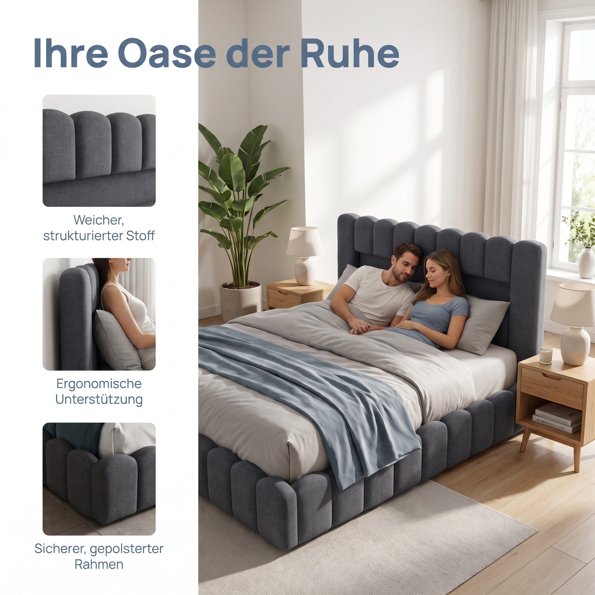 Simurq Polsterbett Doppelbett mit Bettkasten,Bettgestell mit Lattenrost,Stauraumbett LED (Packung, 1-tlg., Boden Polsterbett, Stauraumbett,Schlafzimmerbett mit  – Bild 4 von 5