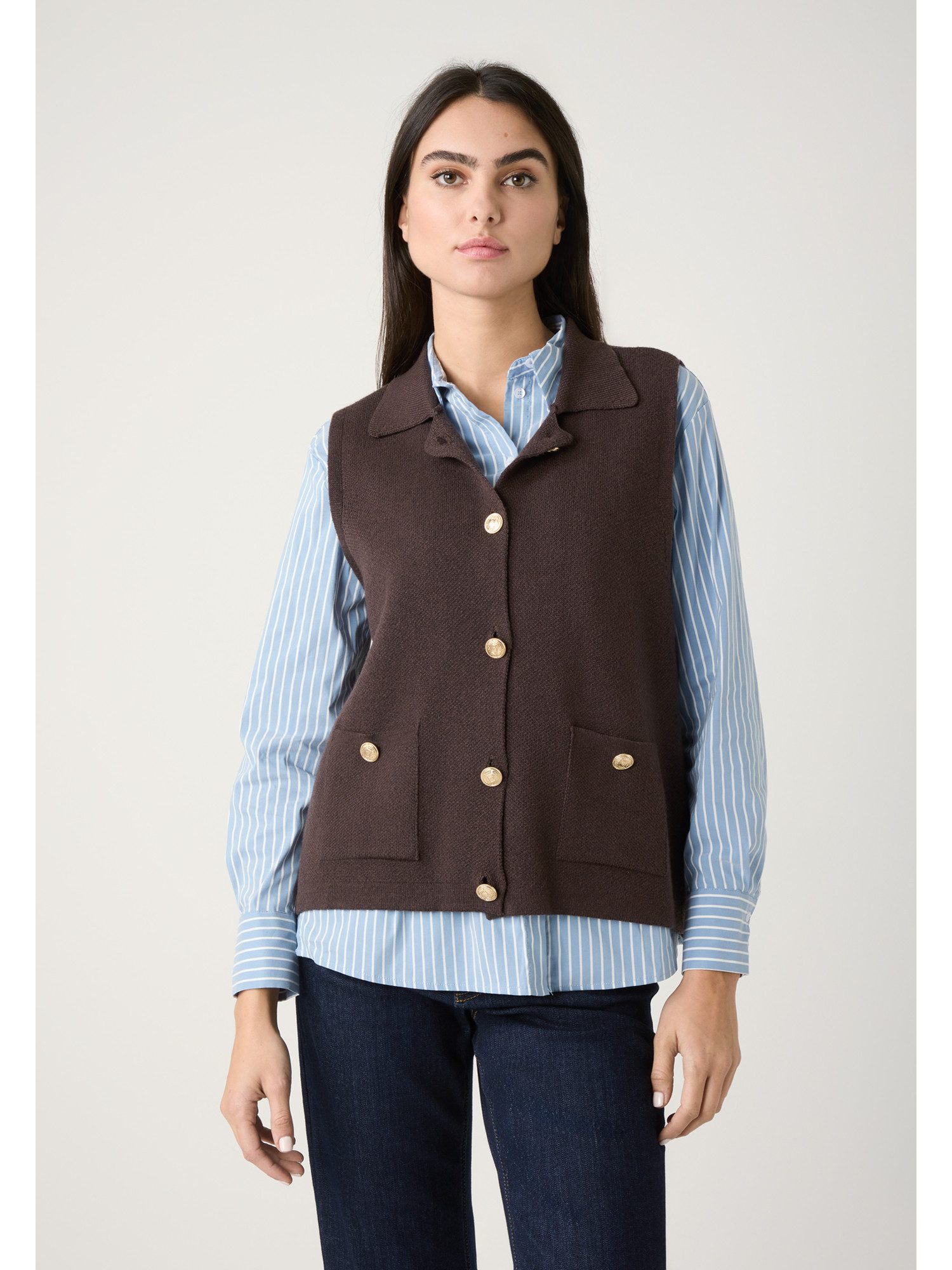 MORE&MORE Strickweste dunkelbraue Strickweste