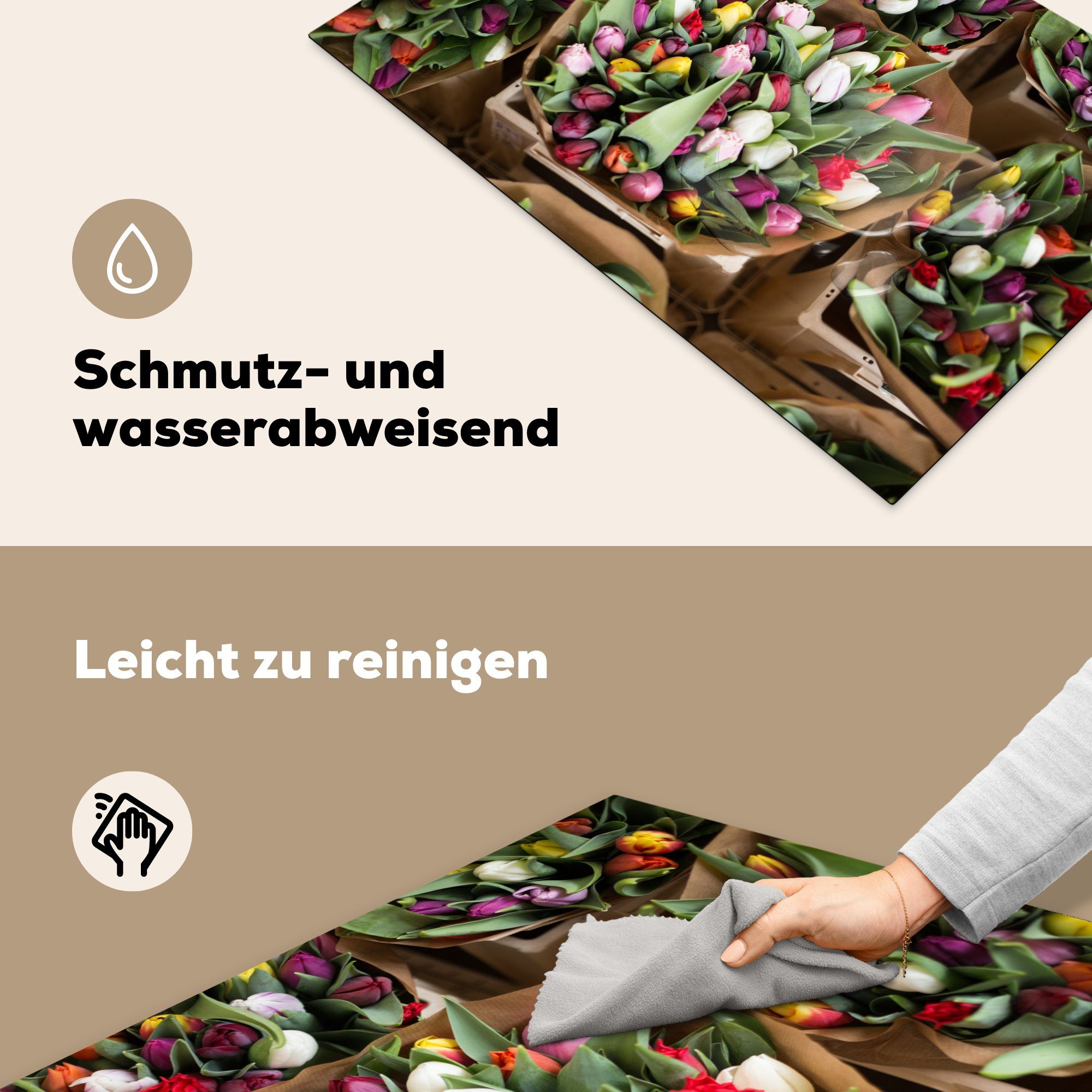 - Strauß, (1 Tulpen Ceranfeldabdeckung Herdblende-/Abdeckplatte - tlg), Schutz Vinyl, für cm, MuchoWow die Induktionskochfeld 81x52 küche, Blumen