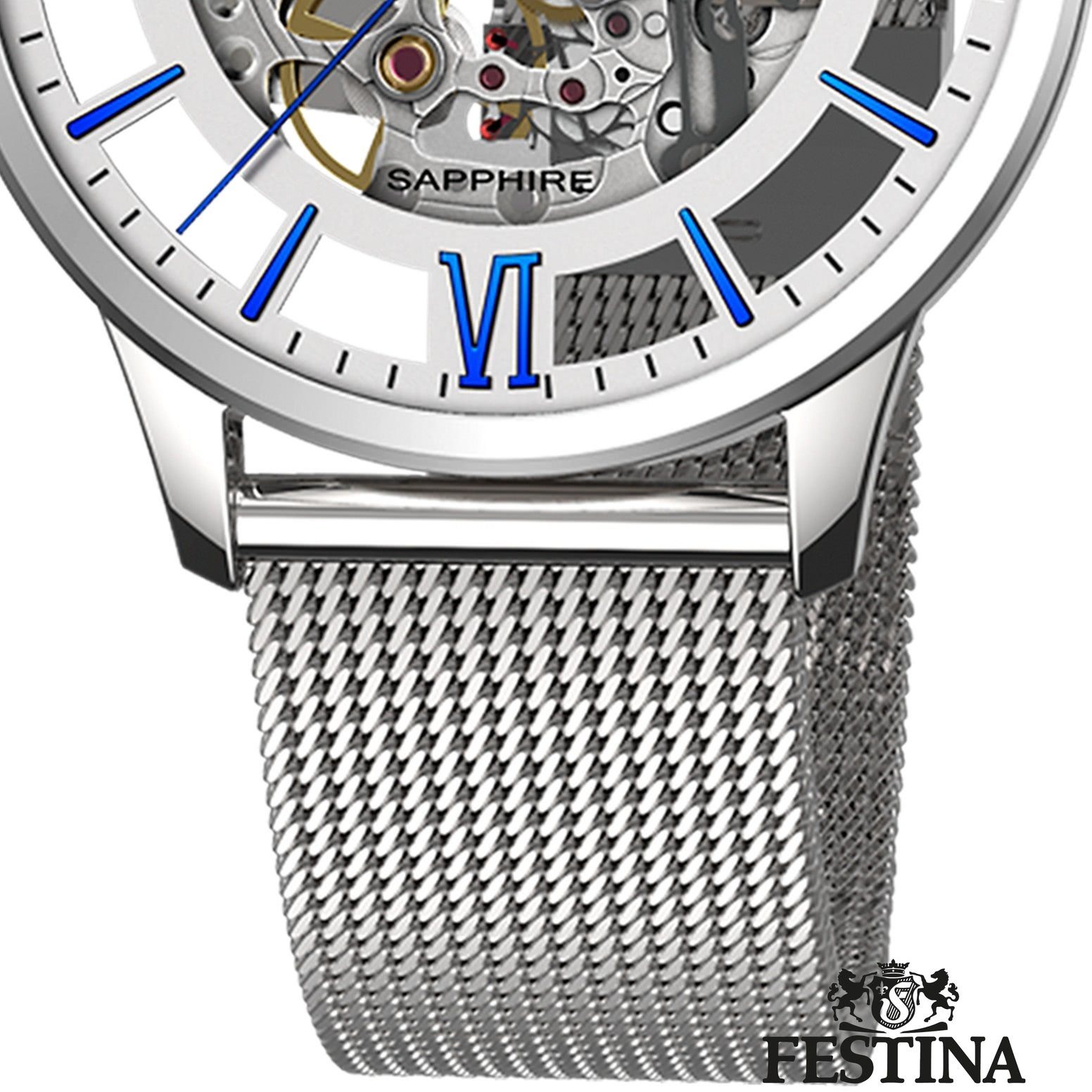 Festina Automatikuhr Festina Herrenuhr F20534/1 Edelstahlband, (Analoguhr), Herren Armbanduhr rund, Edelstahlarmband silber, Elegant