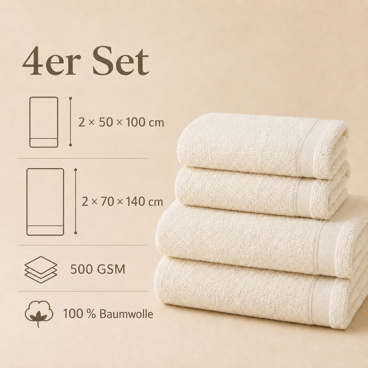 Ahsen Professional Handtuch Set Handtuch Set 100% Baumwolle 500/600 GSM 50x100 70x140 cm Badetücher, (4-St) – Bild 2 von 5