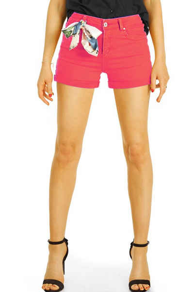 be styled Jeanshotpants »Jeans Hotpants Shorts kurze Hose mit Deko Tuch - Damen - j15e« 5-Pocket-Style, mit Stretchanteil, medium waist, normal hoch geschnitten