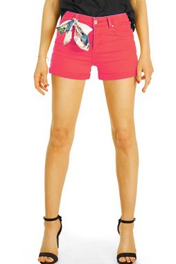 be styled Jeanshotpants Jeans Hotpants Shorts kurze Hose mit Deko Tuch - Damen - j15e medium waist, 5-Pocket-Style, mit Stretchanteil, normal hoch geschnitten