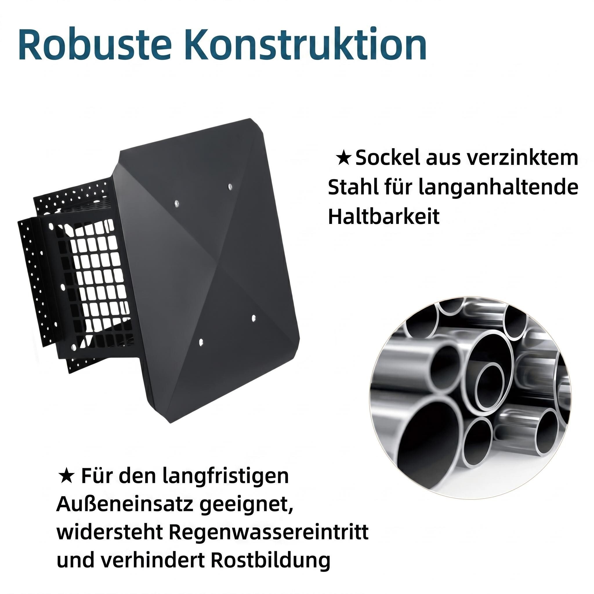 GarveeMore Schornstein-Regenhaube Quadratischer Schornsteinschutz mit vorgebohrten Löchern, aus 304 Edelstahl, Schutz vor Laub, Regen, Schnee, Feuer & Tieren