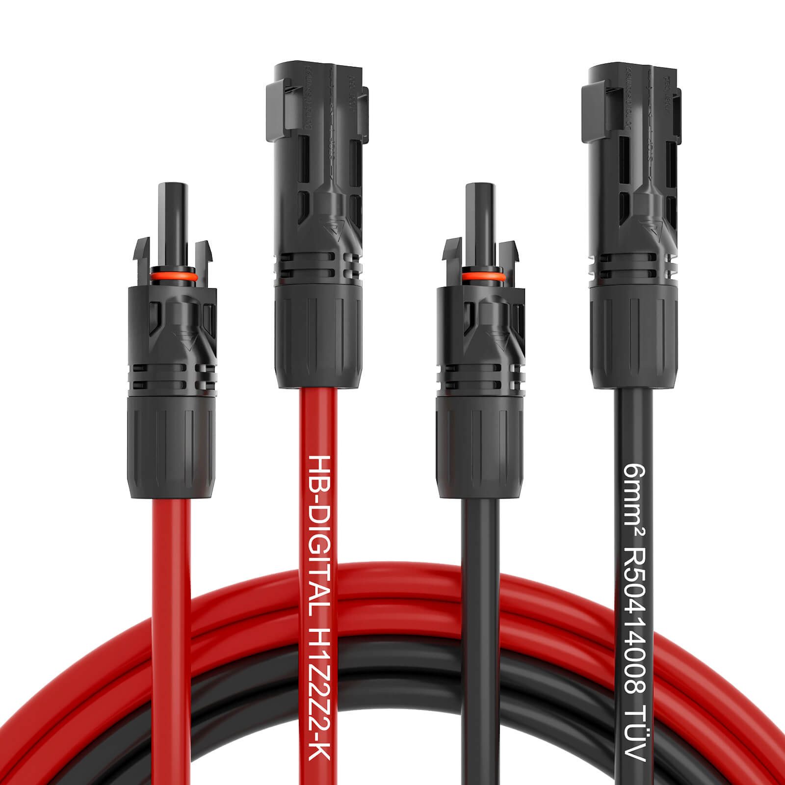 HB-DIGITAL 2x 1m Solarkabel 6mm2 mit Solarstecker Verlängerungskabel rot/schwarz Solarkabel, Solarstecker, (200 cm), TÜV Rheinland zertifizierte PV Kabel 6mm2 für Solaranlagen