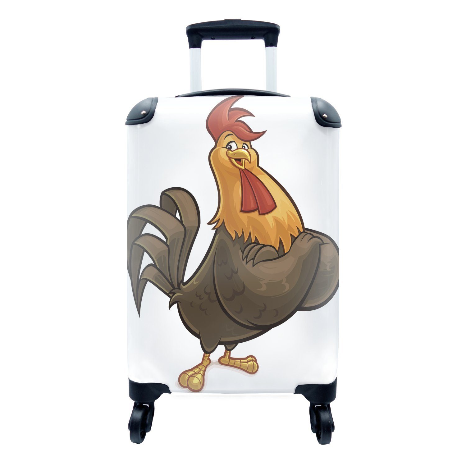 MuchoWow Handgepäckkoffer Cartoon Illustration eines Hahns, 4 Rollen, Reisetasche mit rollen, Handgepäck für Ferien, Trolley, Reisekoffer | Handgepäck-Koffer