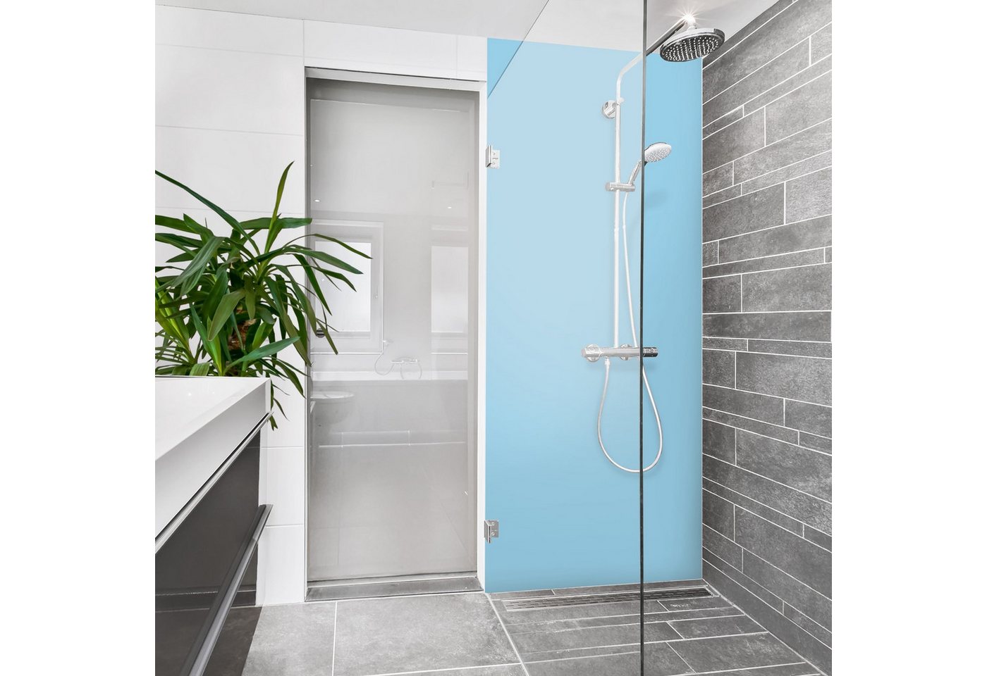 Thumbnail - Bilderdepot24 Badrückwand einfarbig blau Duschrückwand ohne Bohren Dusche, (Hartfolie matt » Selbstklebend SMART 0,35 mm...