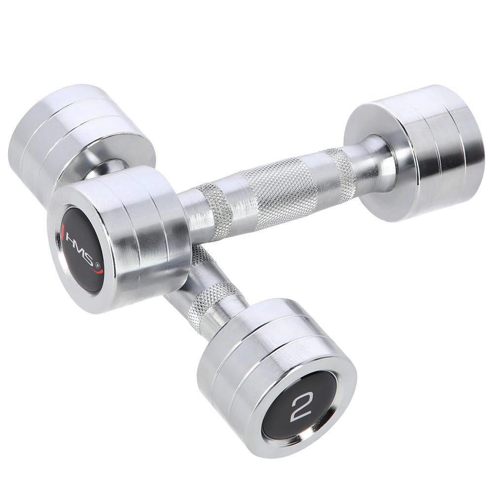 HMS Kurzhantel Hantelpaar Fitnesshanteln Krafttraining, (Spar-Set, 20 cm gerändelt), verchromter Stahl, gerändelter Griff, 2er-Set