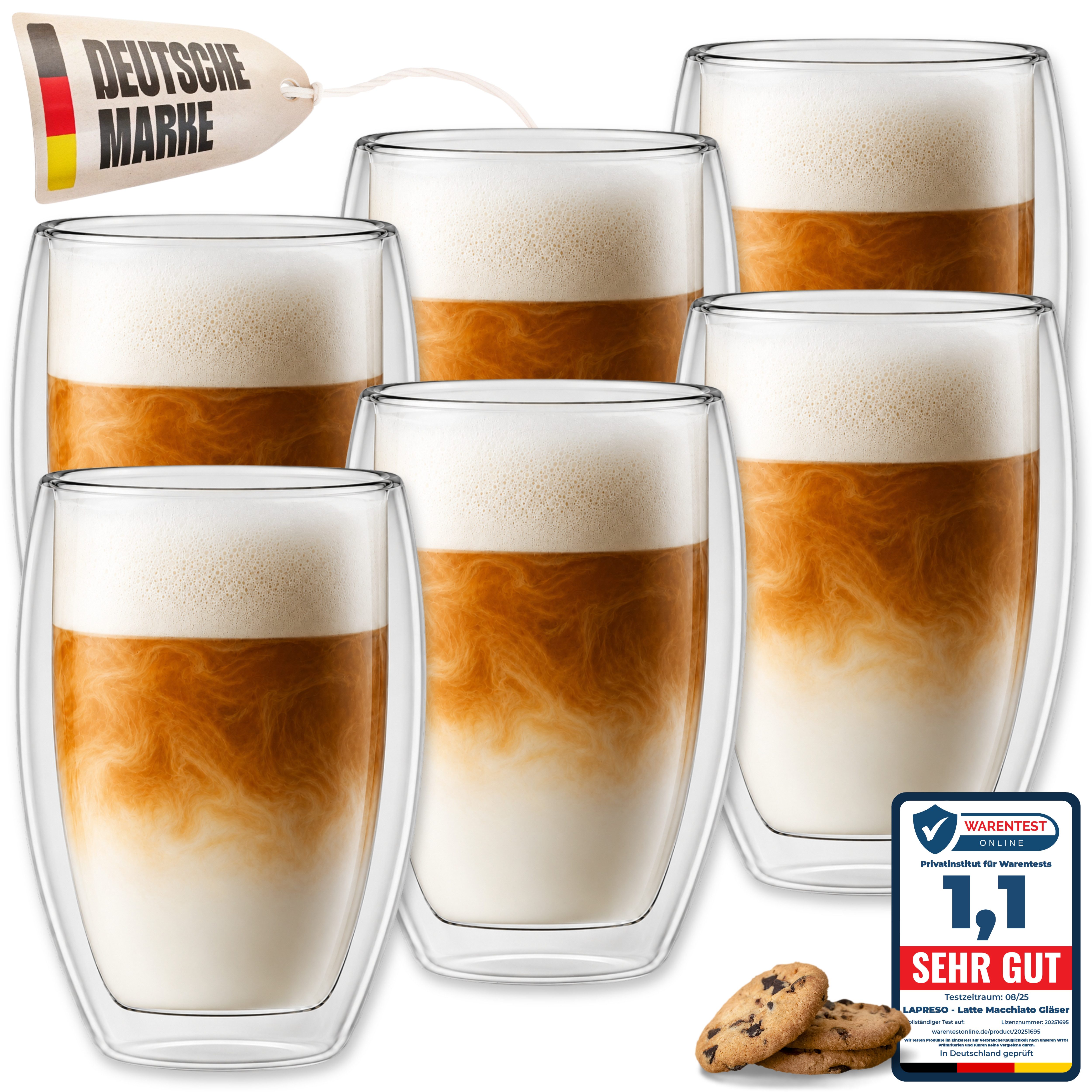 LAPRESO Latte-Macchiato-Glas Doppelwandig, Thermogläser Kaffeegläser Set 350 & 450 ml, 6-tlg., Borosilikatglas, 6er Set