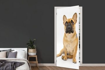 MuchoWow Türtapete Französische Bulldogge - Weiß - Braun, Matt, bedruckt, (1 St), Fototapete für Tür, Türaufkleber, 75x205 cm