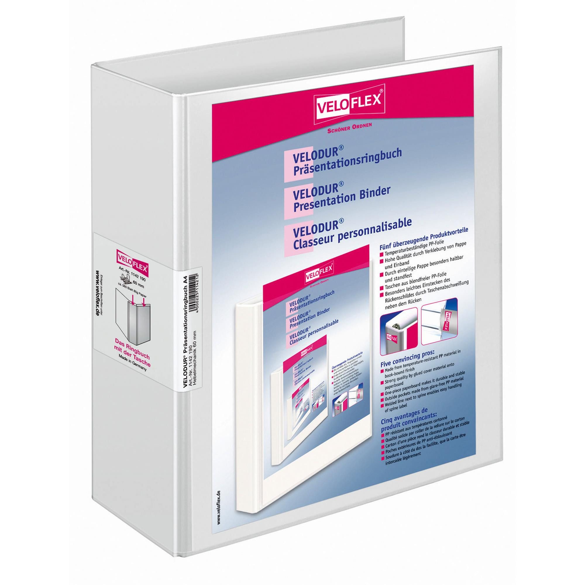 VELOFLEX Ringbuchmappe VeloflexVELODUR-Ringbuch A4 weiß 2-Ring-Hebel-Mechanik 60 mm