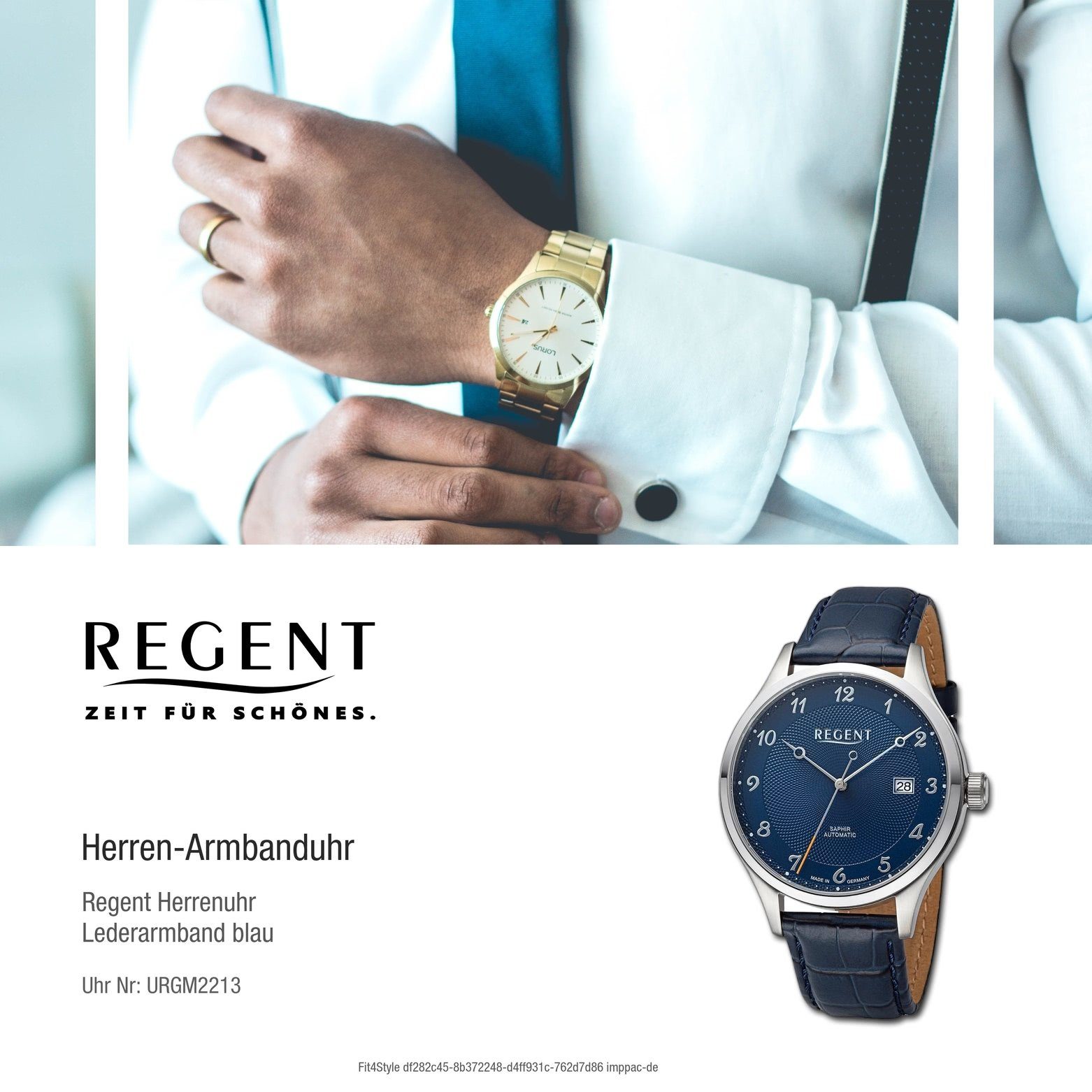 Regent Quarzuhr Regent Herren Armbanduhr Lederarmband rund, Analog, extra groß (ca. Herren Armbanduhr 42mm)