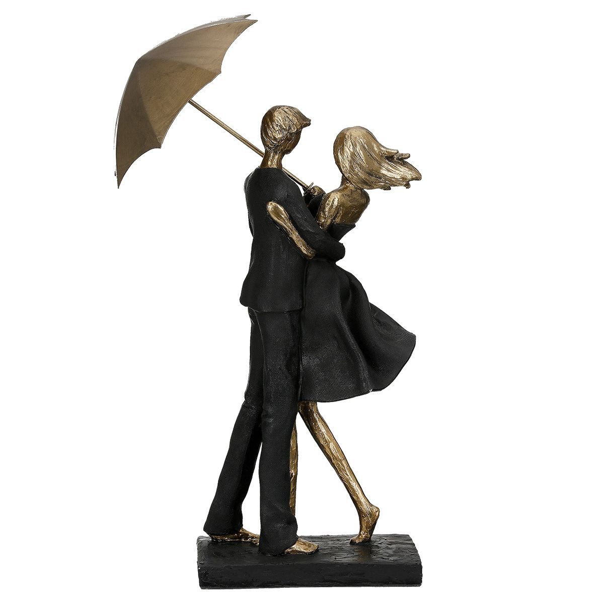 MF Skulptur Skulptur Rain mit Paar und Regenschirm in Schwarz und Gold, 36,5cm (1 St)