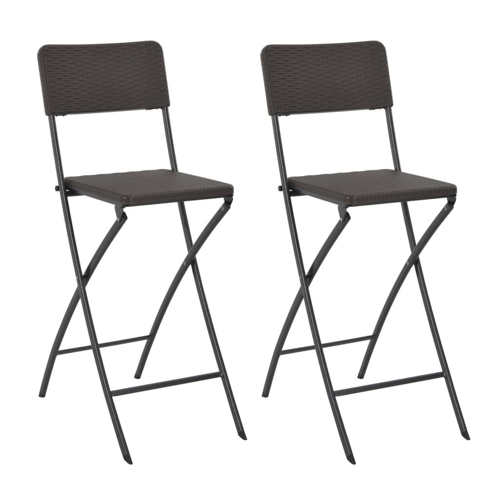 furnicato Barhocker 2er Set klappbare Barstühle in Rattan-Optik 45x63x114 cm Braun, Wetterfeste Hochstühle mit Stahlgestell für den Garten oder Balkon