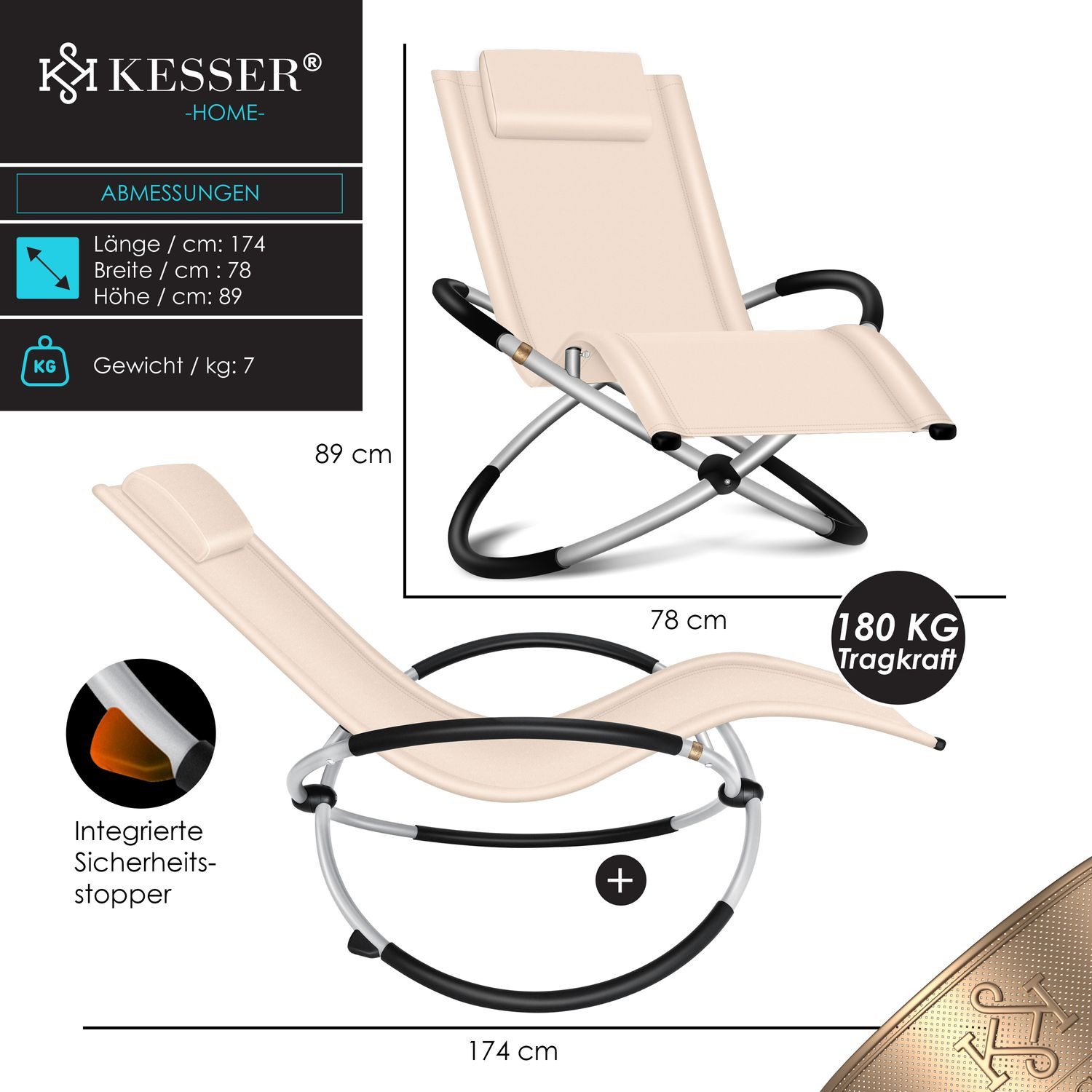 KESSER Gartenliege, Relaxliege Liegestuhl Gartenliege Gartenstuhl Klappstuhl