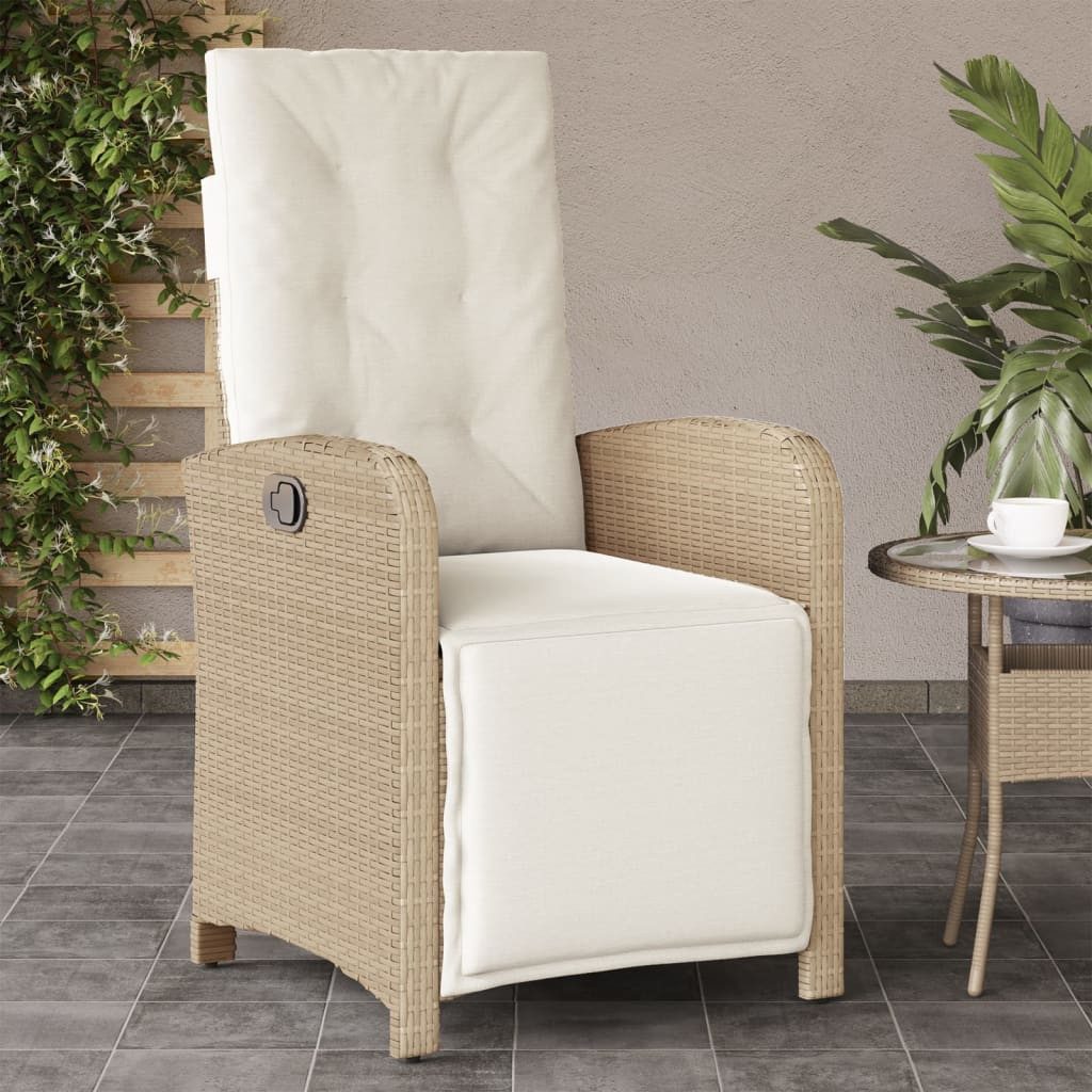 vidaXL Gartensessel, Outdoor Sessel mit Fußteil 2 Stk. Verstellbar Beige Poly Rattan