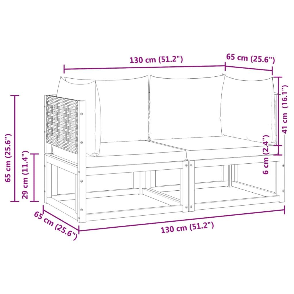 vidaXL Gartenlounge-Set Gartensofas-Ecke mit Kissen 2 Stk. Holz & Rattan, (1-tlg)