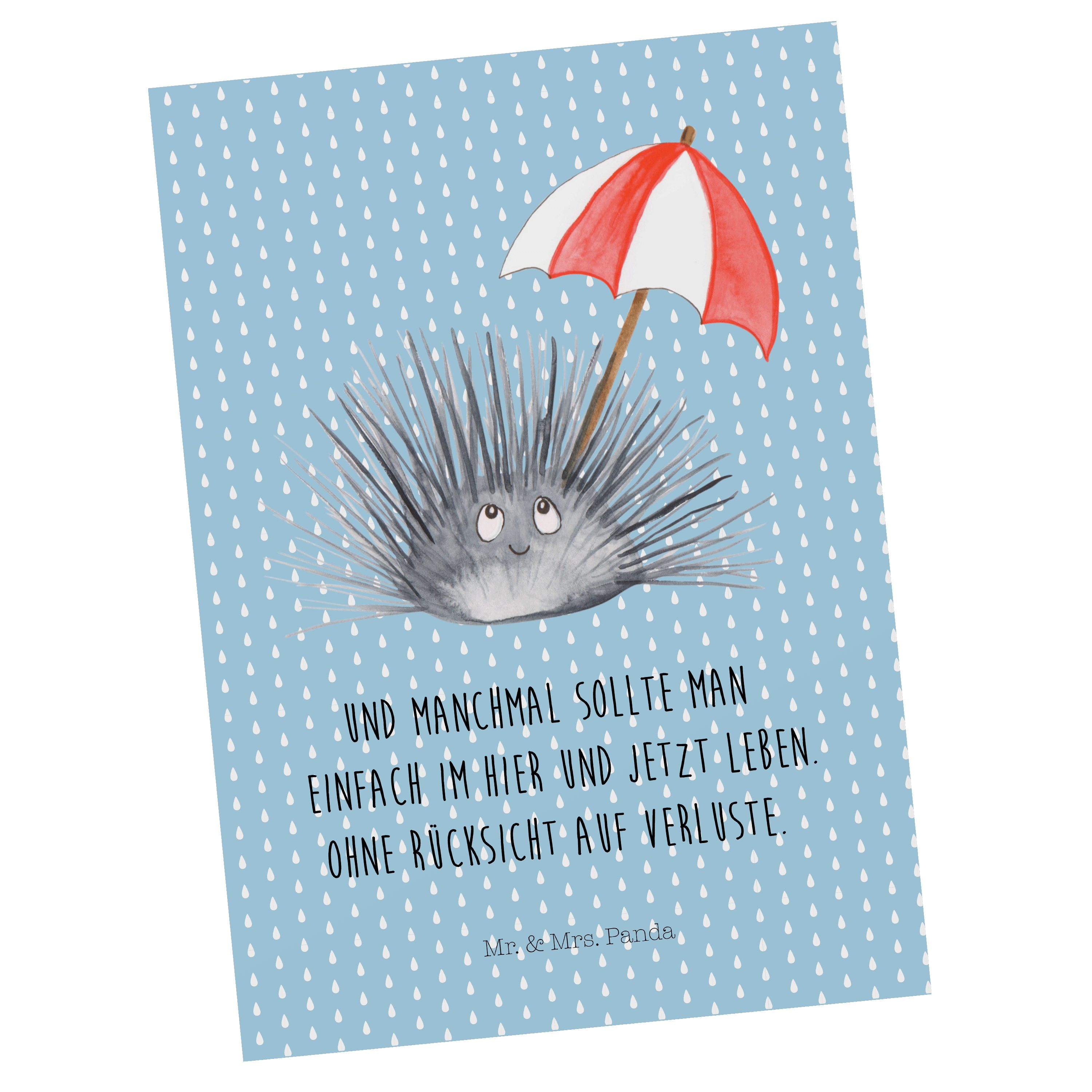Mr. & Mrs. Panda Postkarte Seeigel - Blau Pastell - Geschenk, Meerestiere, Geschenkkarte, Geburt | Grußkarten