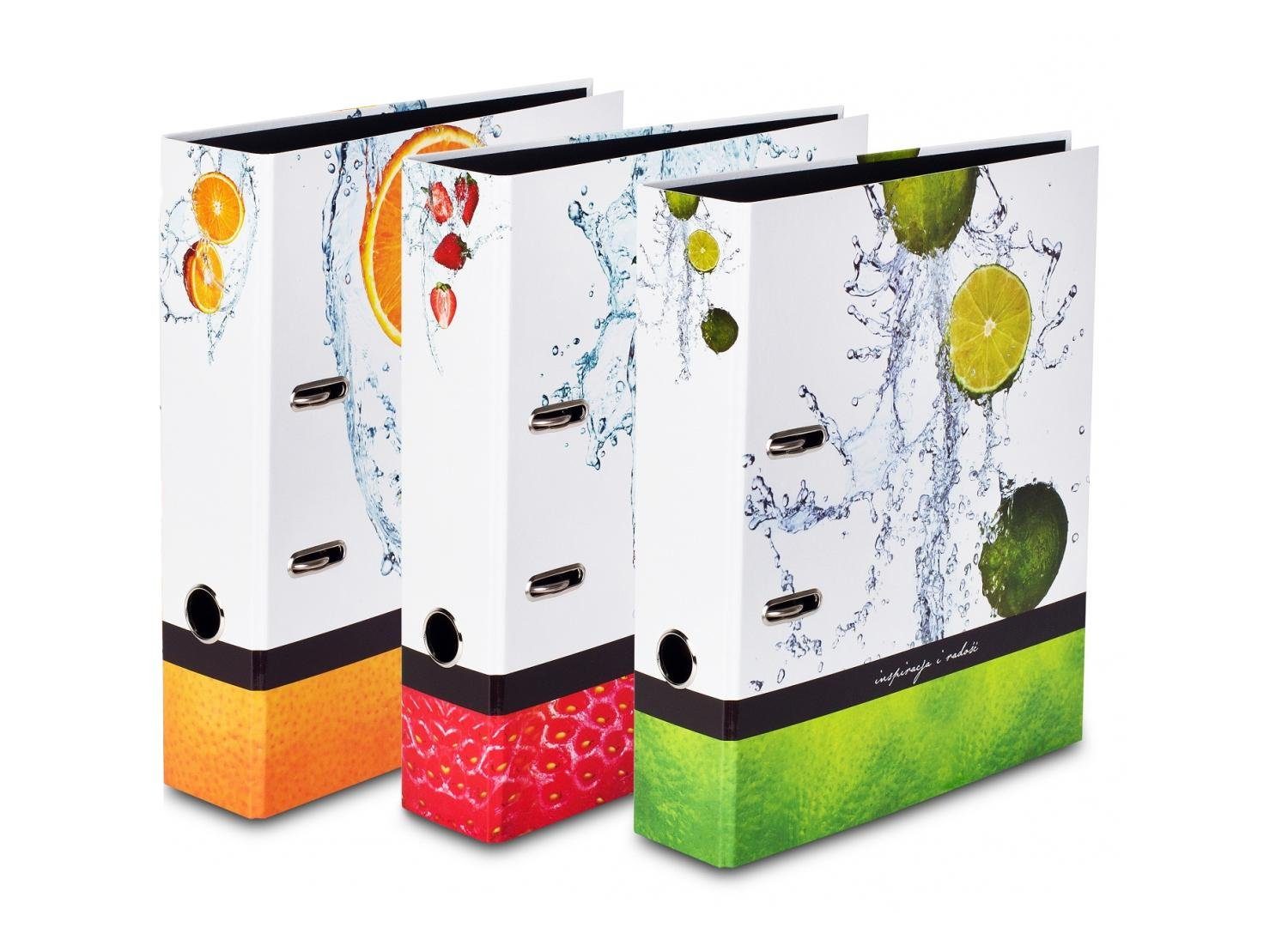 Aktenordner 3 verschiedene Motivordner "Livepac Fruits" / DIN A4 / 75mm breit