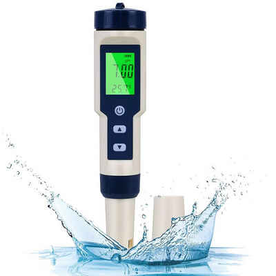 BEARSU Feuchtigkeitsmesser »PH Messgerät, 5-In-1 PH /TDS / EC Temperatur Tester mit Hintergrundbeleuchtung, 0 -14 pH-Messbereich-±0,1 pH-Genauigkeit, PH Wert Messgerät Pool Trinkwasser Schwimmbad Aquarium Pools«, (1-St)